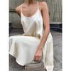 Bornladies 2026 Spring Summer New Dress Women Simple Strap Sexy Satin Backless Apricot Short Dress