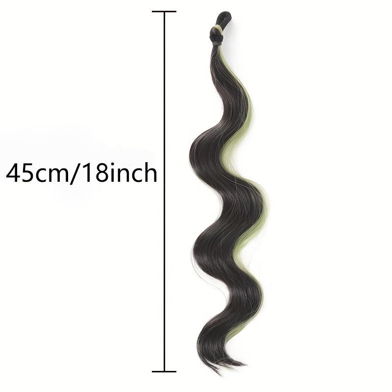 Long Synthetic 18inch Deep Wave Ponytail with Rubber Band DIY Self Winding Bun Head Curly Hair Bundle Omber Brown Black Green