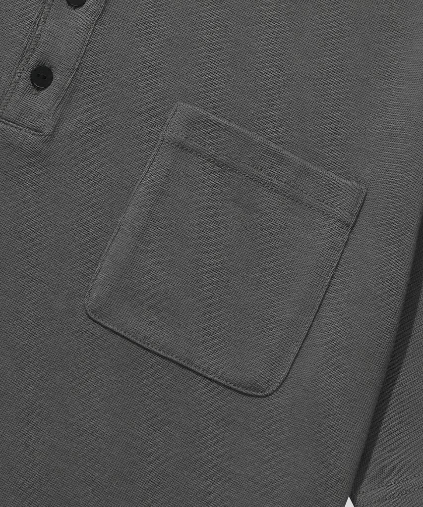 KIIMUIR [Crop] Heavy Cotton Roll-Up Henley Neck Short Sleeve T-Shirt_Charcoal
