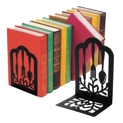 Metal Bookends Retro Shelf Book Ends Desktop Book Recipe Sheet Music Magazine Vertical Storage Book Rack for Home Kitchen Office