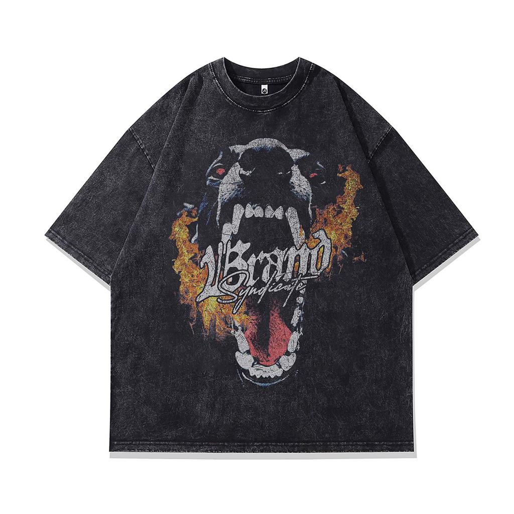 American Vintage Vintage Skull Print Short Sleeve T-Shirt Men'S And Women'S Ins Trendy Brand Washed Old Half Sleeve Tee
