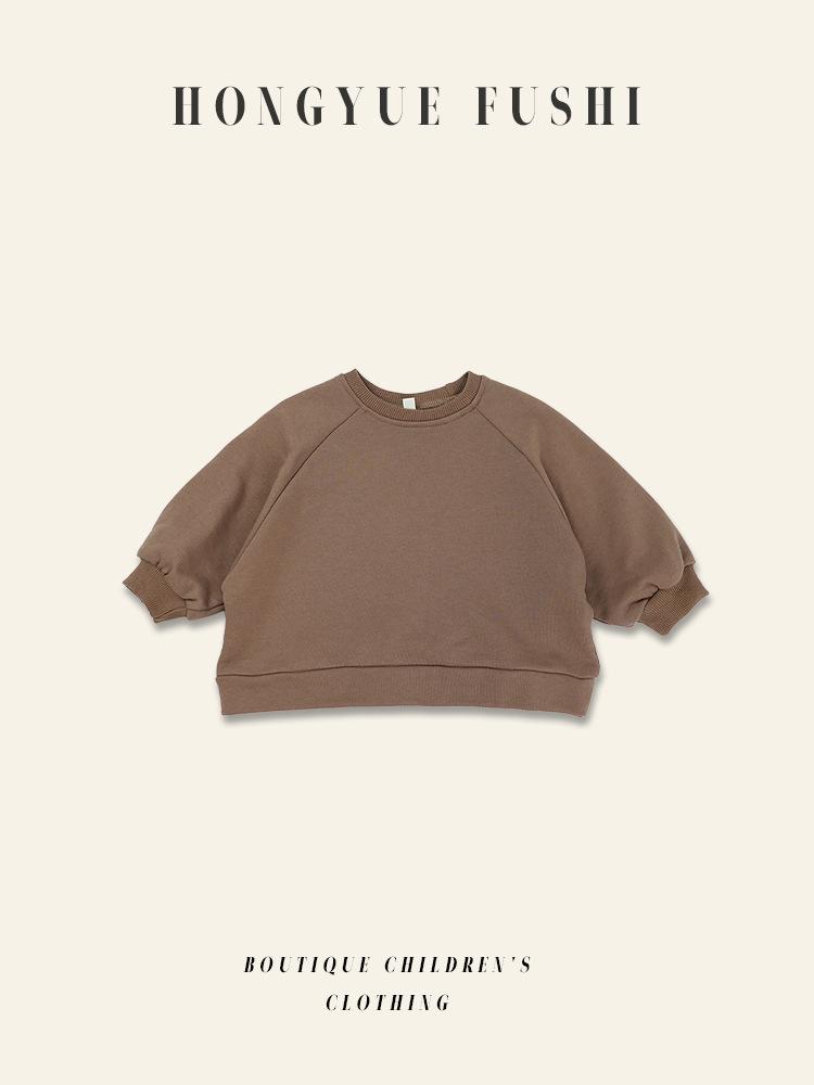 Korean Style Unisex Baby Sweatshirt - Thick Pure Cotton, Trendy Round Neck for Spring & Autumn