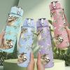 1PC Two Sloth Animal Cartoon Print 750ml Color Plastic Sports Water Bottle Leakproof Flip Straw Lid Suitable for Sports Office Home Use
