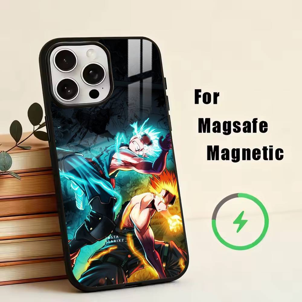 Katsuki Bakugo H-Hero Academia Puzdro na telefón Pre iPhone17,16,15,14,13,12,11 Plus,Pro Magnetické s Magsafe Bezdrôtové nabíjanie