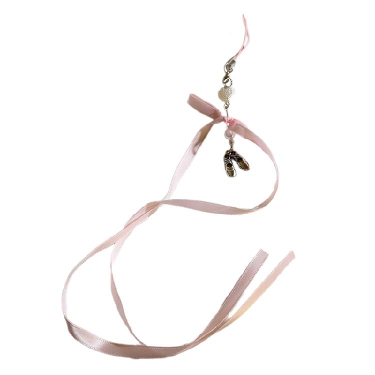 

Silk Bowknot Phone Strap Chain Delicate Resin Ballet Shoe Anti-lost Lanyard 1 розовый