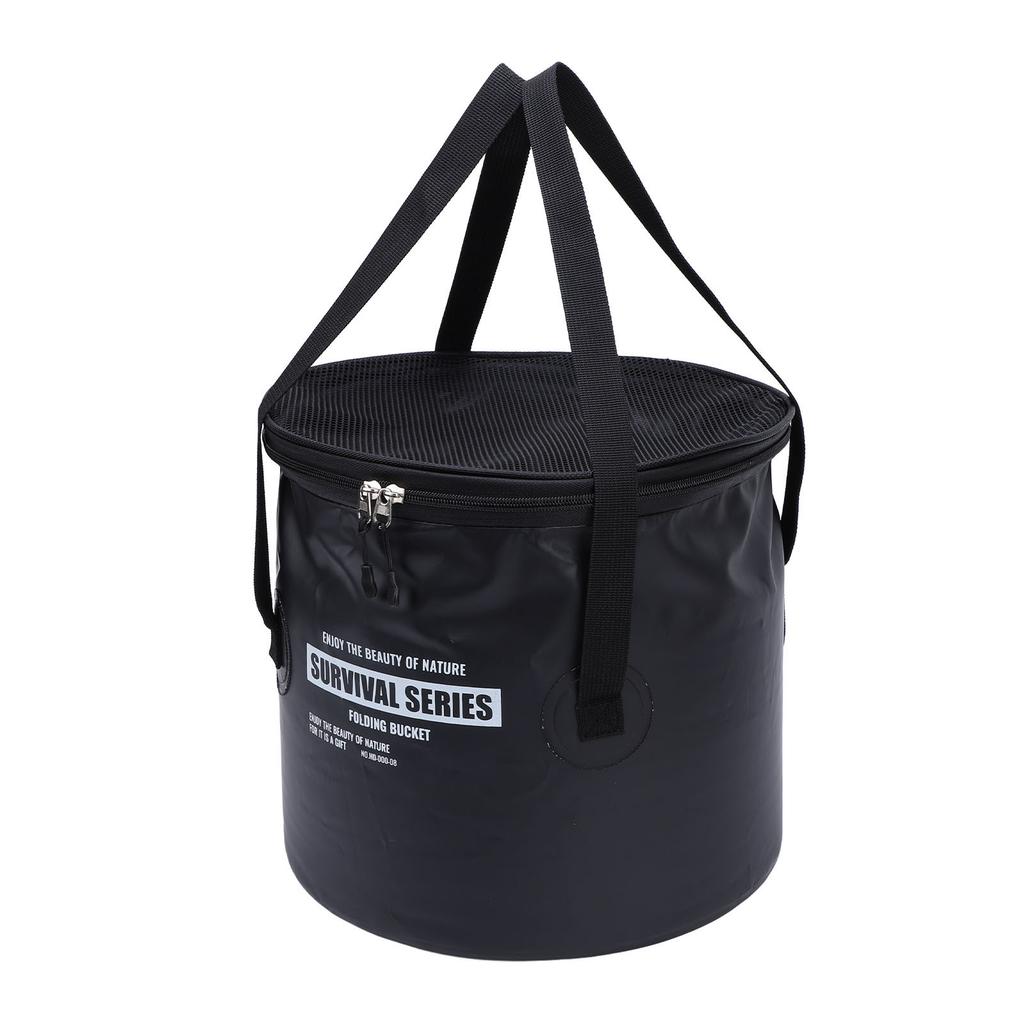 Cloth Folding Bucket with Mesh Pouch Portable Draining Basket Water Container for Outdoor Camping Fishing Car Washing