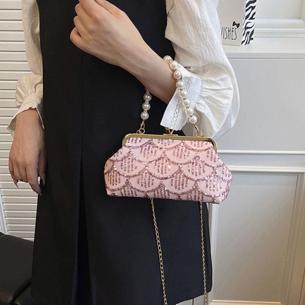 Pearl Hanfu Clutch Bag Kiss Lock Ladies Shell Bag Wrist Bag Sequin Banquet Bag  Banquet