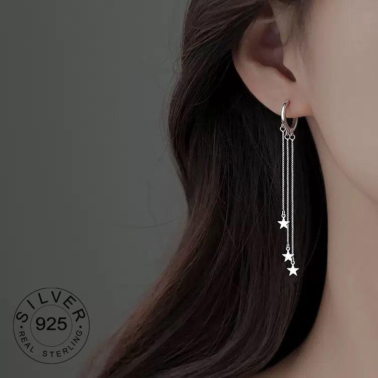 925 Silver Vintage Earrings For Women Trendy Simple Star Long Tassel Earring Jewelry Prevent Allergy Party Accessories