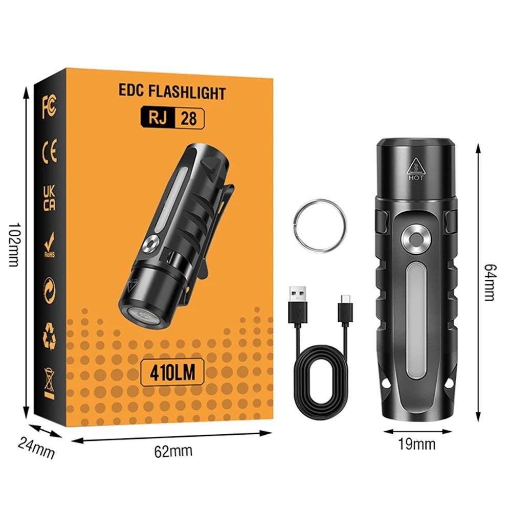 Multi-Light Source Mini Keychain Flashlight with Clip & Magnetic Waterproof Type-C Charging Work Light for Outdoor Camping