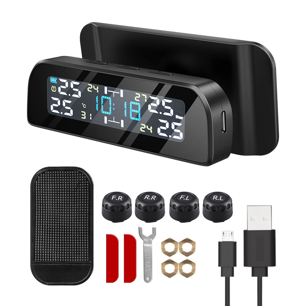 Solární TPMS senzor Systém monitorování tlaku v pneumatikách automobilu Tlak v pneumatikách Externí senzory pro 4 kola TPMS