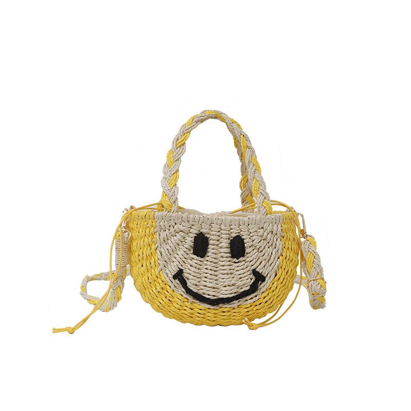 Cute little fragrant style personalized woven smiley face contrasting colors women s commuter bag 25 new shoulder messenger bag women жёлтый
