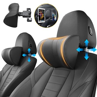 Leder-Auto-Kopfstützen-Nackenkissen, verstellbarer Winkel, Autositz-Kopfstützenkissen mit Haken zur Linderung von Kopfschmerzen, Autokrankheit