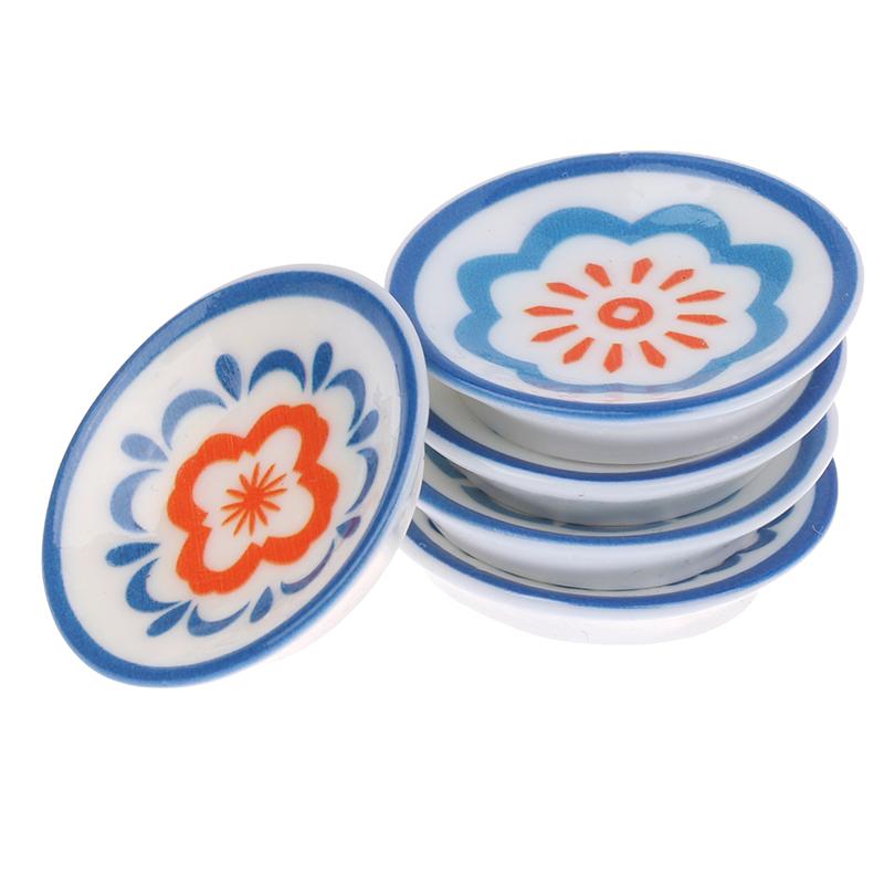 5Pcs 1:12 Dollhouse Simulation Blue White Porcelain Plates Dollhouse Kitchen Decoration Dolls House Accessories Pretend Play Toy