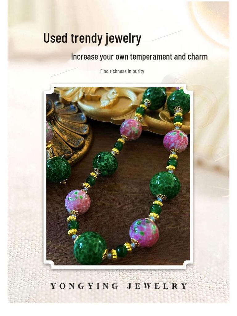 Retro Mid-Century Vintage Pink Melonglas Halskette & Ohrringe Set