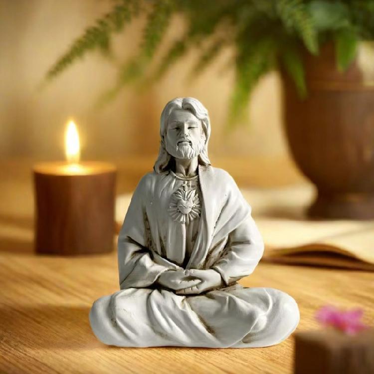 Religious Holy Sculpture Meditating Figurine Handcraft Religious Resins Ornament for Christmas Easters Tabletop Decors