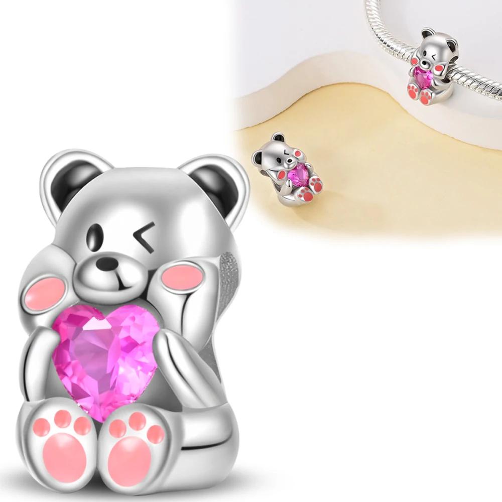 Copper Pink Cat Duck Cute Carton Charms Beads Fit Original Pandora Bracelets Diy Charm Bead For Women Fine Jewelry