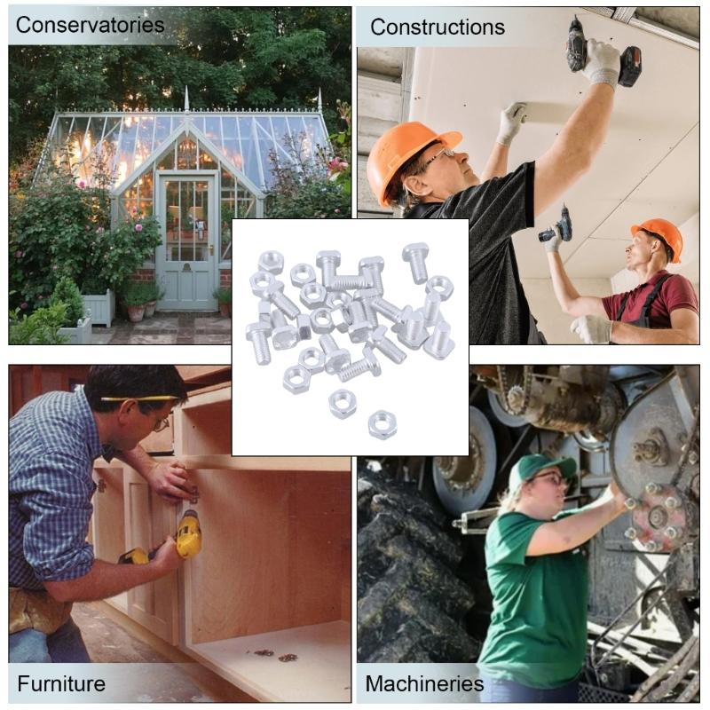 50Pcs Mounting Hardware Kit Aluminium M6x15mm Screws Bolts Nuts Kit Easy to Use for Hardware Greenhouse Supplies