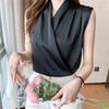 Sleeveless Office [Kayiyasu] Women's Blouse, Shirt, V-Neck, Slimming, Thin, Shiny, Lady, Commuting, Casual, Spring, Summer, Autumn, S-2XL (M, Black)