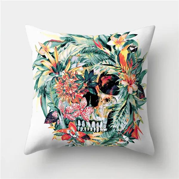 Halloween Floral Skull Print Cushion Cover Polyester Decorative Pillow Cover For Home Sofa Bed Nordic Style Pillow Case 45X45Cm