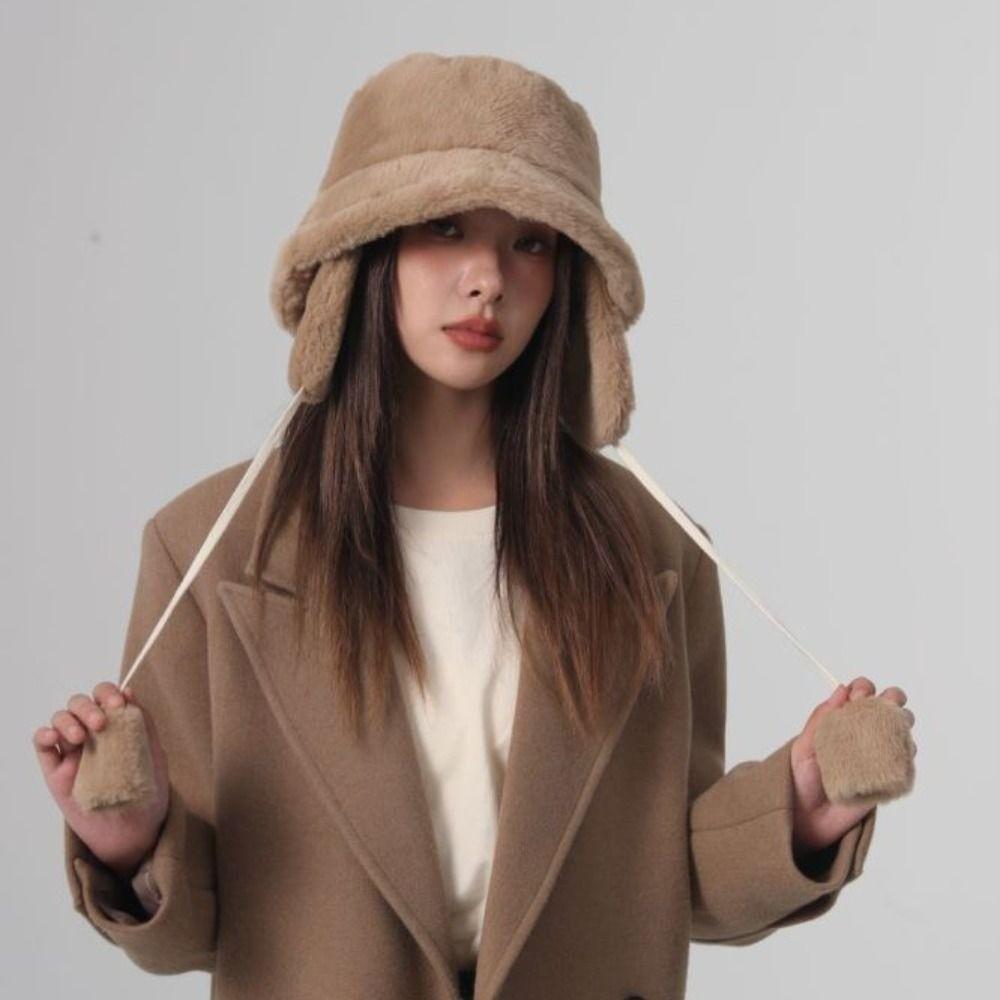 Warmer Plush Panama Hat Anti-cold Ear Protection Cap Ushanka Plush Bucket Cap Outdoor