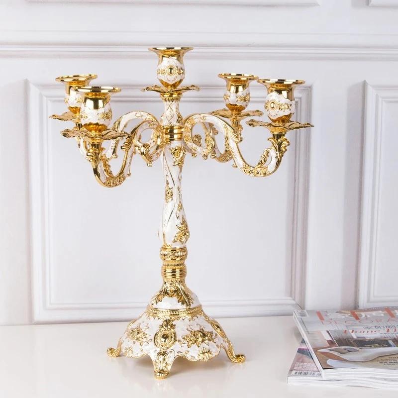 

Kirsite 5 Arms Candle Holders Luxury Wedding Desktop Decorative Ornaments Vintage 3 Arm Candle Holder Elegant Home Decorations