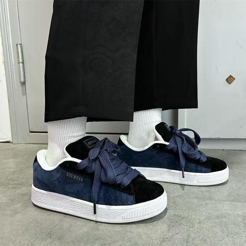 Kids Shoes Mens Retro Black Suede-Look Platform Sneakers Low Top Casual Shoes Outdoor Wear
