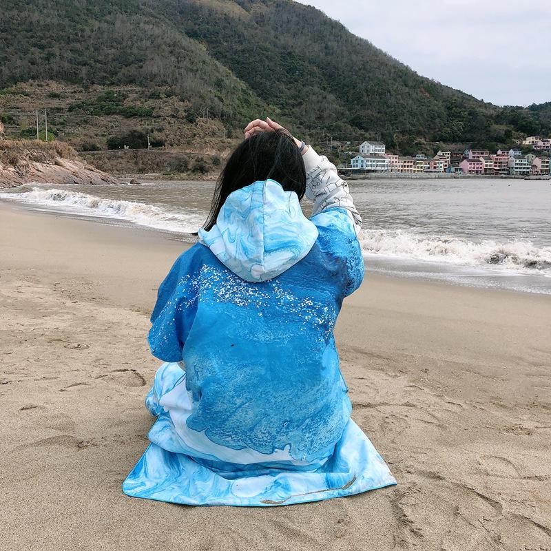 Poncho da surf per adulti con cappuccio in pile double-face - Asciugamano da spiaggia e per cambi ad asciugatura rapida.