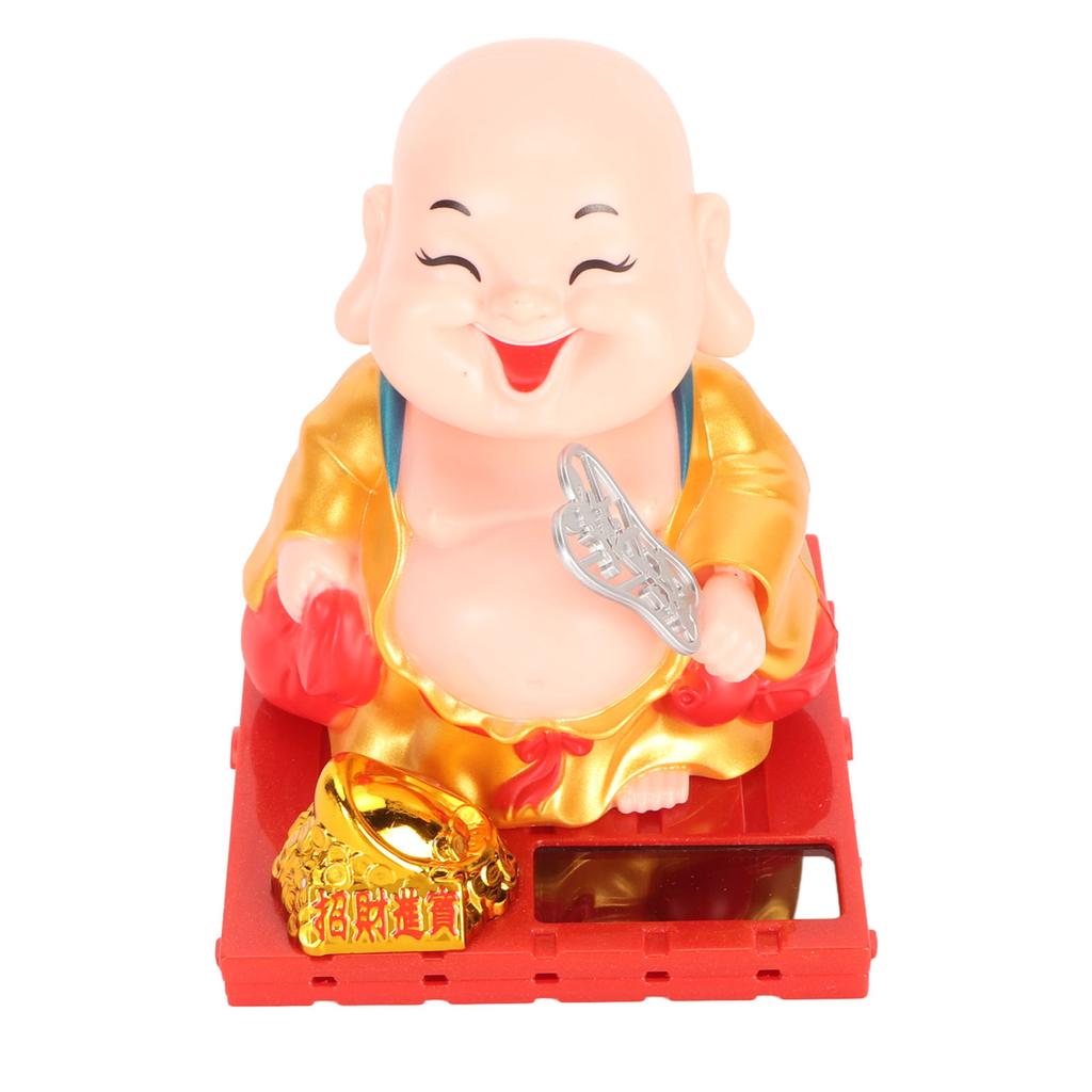 Solar Buddha Figurine Maitreya Auto Hand Shaking Solar Powered Durable ABS Buddha Statue for Home Car Office Gold