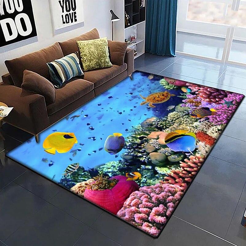 Marine Fish Beautiful Painting Carpet for Living Room Large Area Rug Black Soft Carpet Home Decoration Mats Boho Rugs Picnic