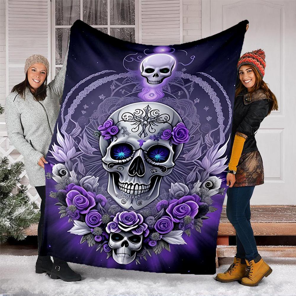 1pc Skull Artwork Outdoor Flannel Blanket , Machine Washable Perfect Gift for Birthday , Holiday Travel Accessory , Durable Material