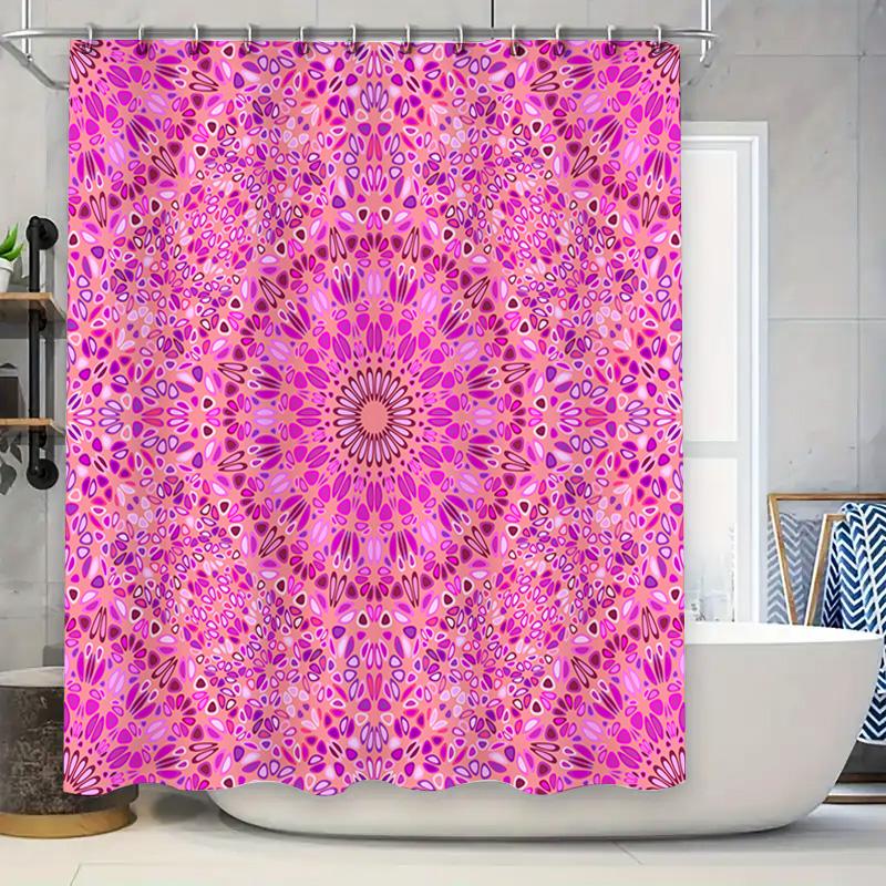 

Mandala Shower Curtain Floral Pink Purple Bath Rug Beautiful Bathroom Decoration Wall Hanging Waterproof Liner For Bathtub 72X72 W60H190(CM)-1 Pcs