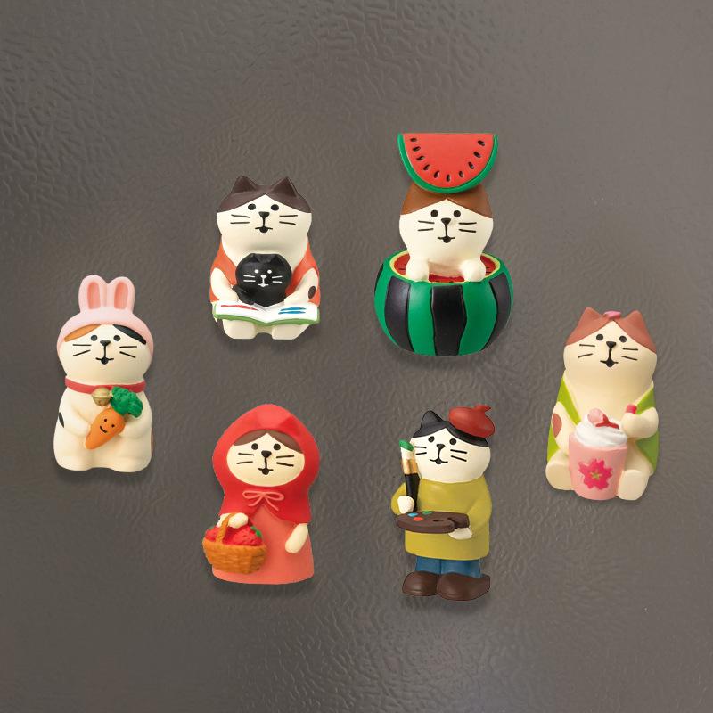 Cat Fridge Magnet, Cute Handmade Decoration, Bread Coffee Shop Accessory, Resin Small Figurine