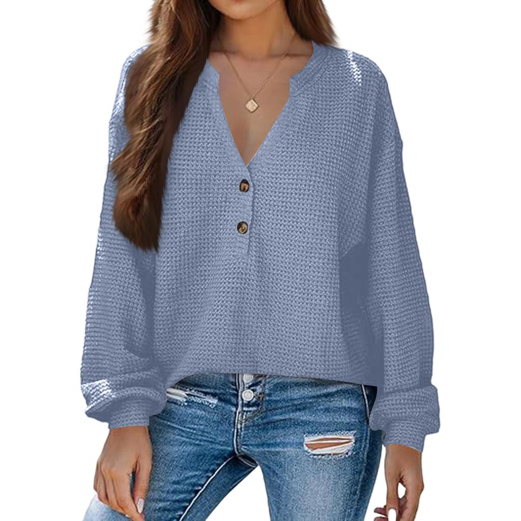 Women's Fashion V-Neck Casual Solid Color Long Sleeve Top