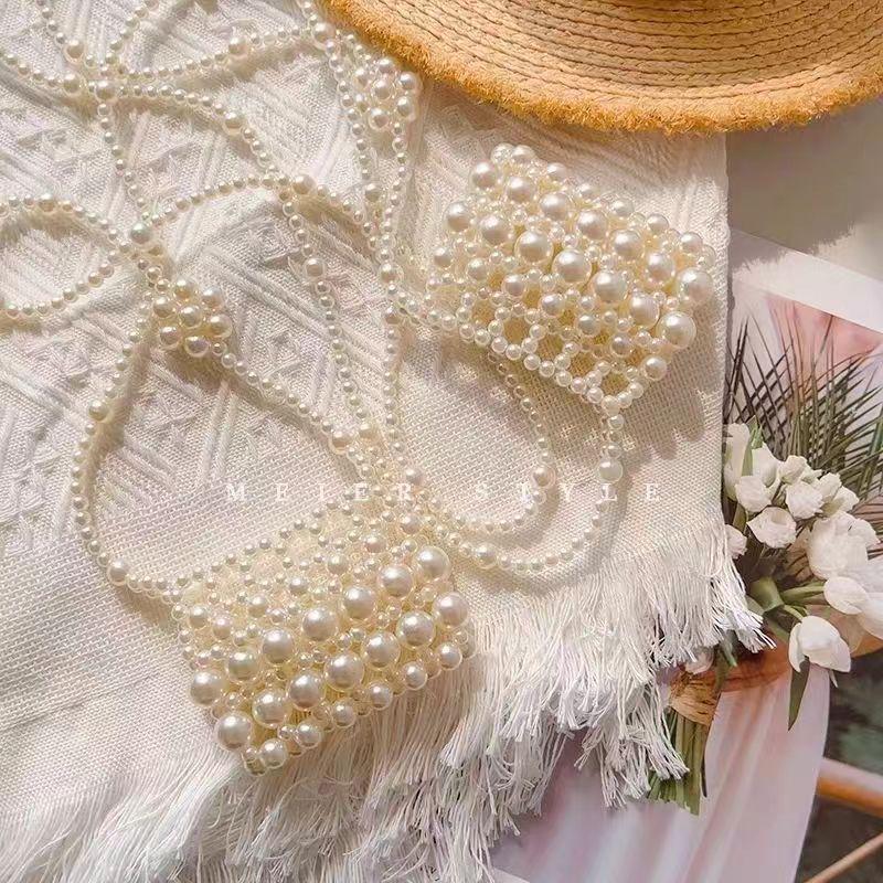 Women's 2024 Summer Trendy Pearl Chain Mini Lipstick Messenger Bag
