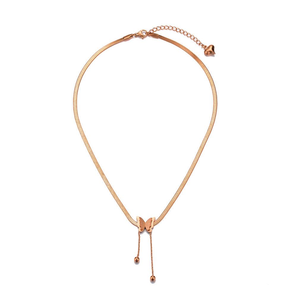 Stainless Steel Fashion Flat Snake Bkade Chain Butterfly Tassel Pendant Necklace For Women Jewelry Accessories