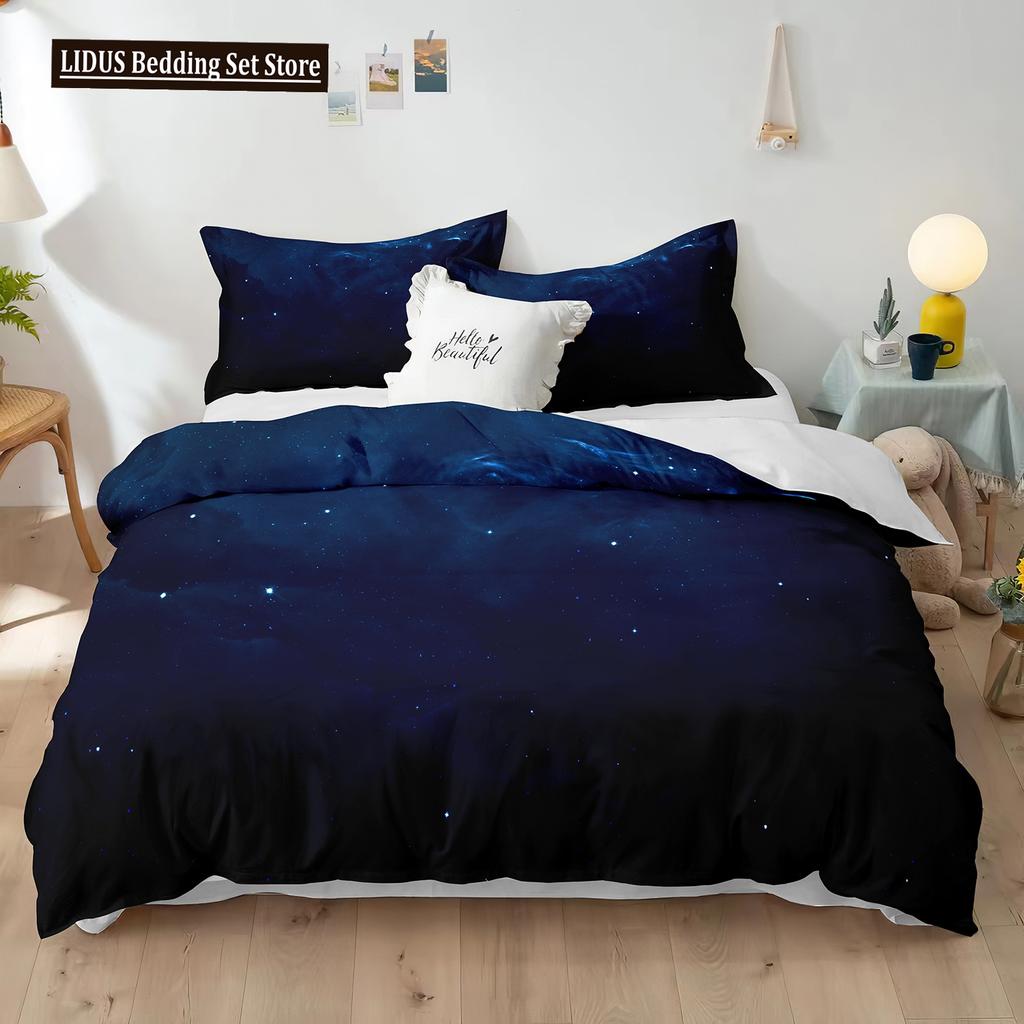 Starry Sky Polyester Duvet Cover Set King Size White Star Colourful Galaxy Starry Space Nebula Abstract Cosmos For Boy Girl Kids