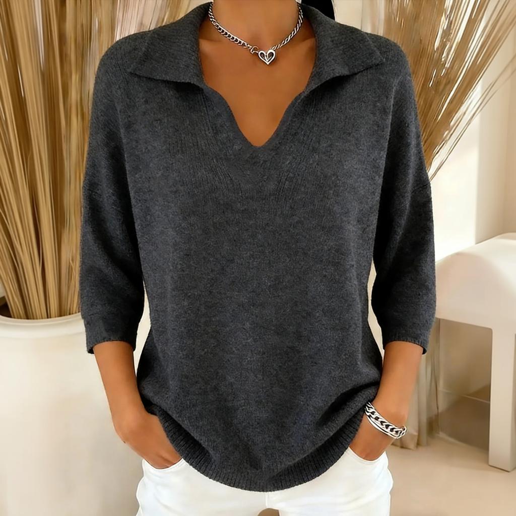 Women's V-Neck Ribbed Knit Sweater Loose Fit Flattering Casual Pullover for Spring and Fall