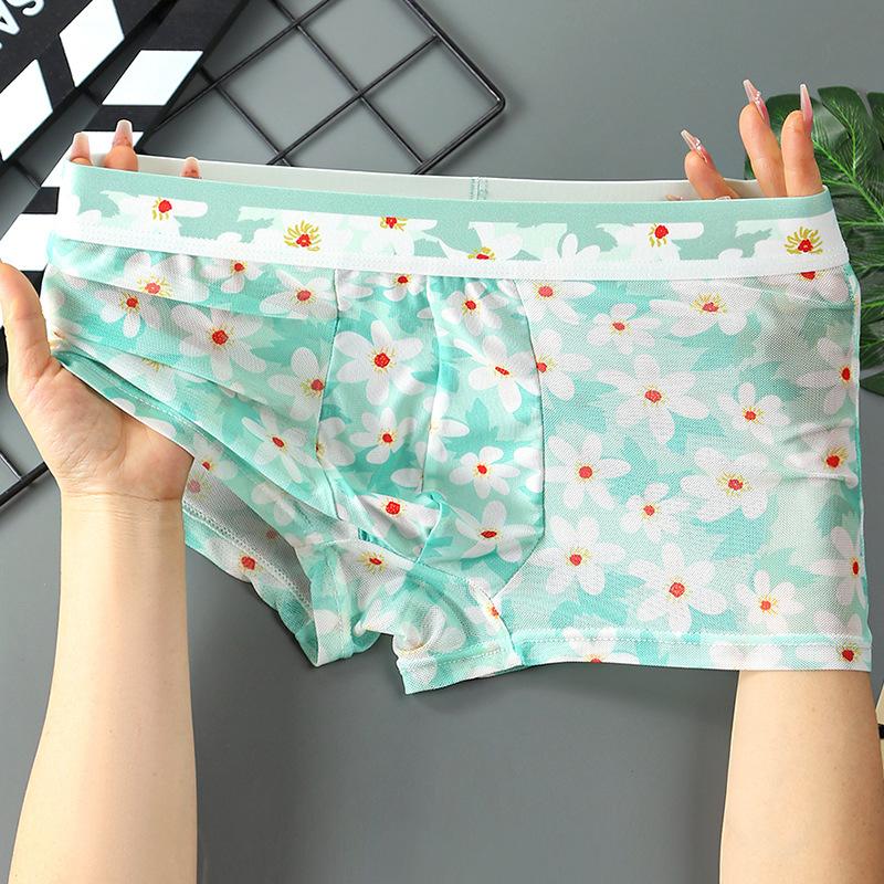 Transparent Sexy Mesh Boxers Breathable Fashion Personality Yong Man Pineapple Flower Thin Tight 6XL Large Size Underwears