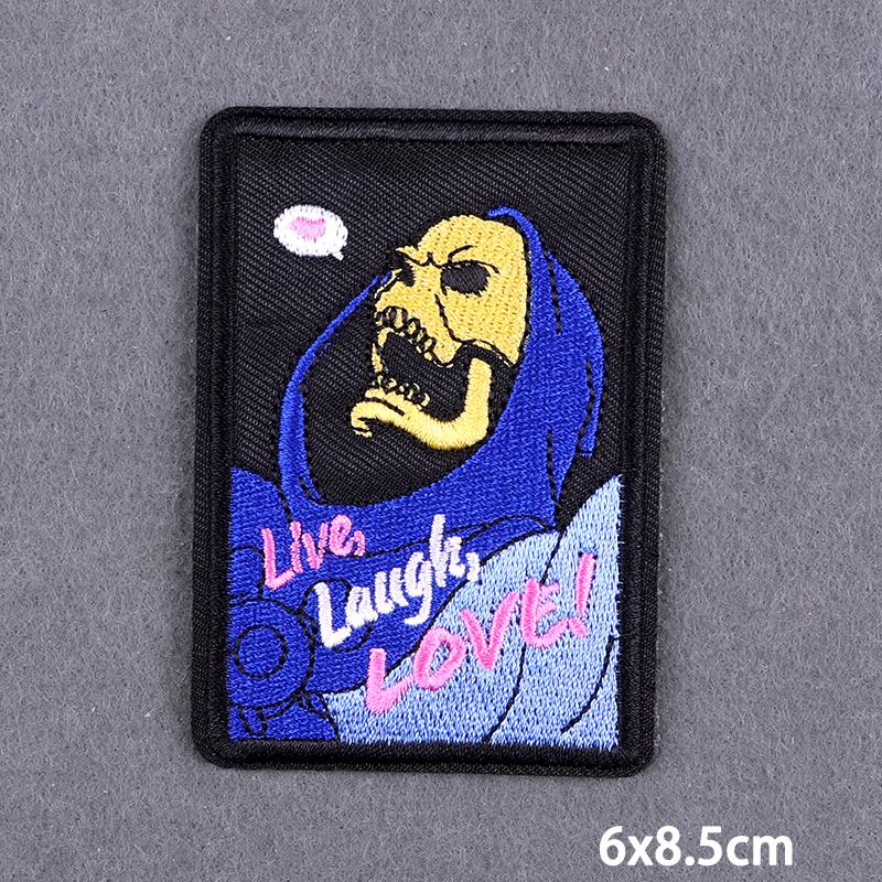 Red Fusible Patches Hiphop Iron On Thermoadhesive Patches For Clothes Cross Skull Embroidery Patches For Jacket Logo Applique