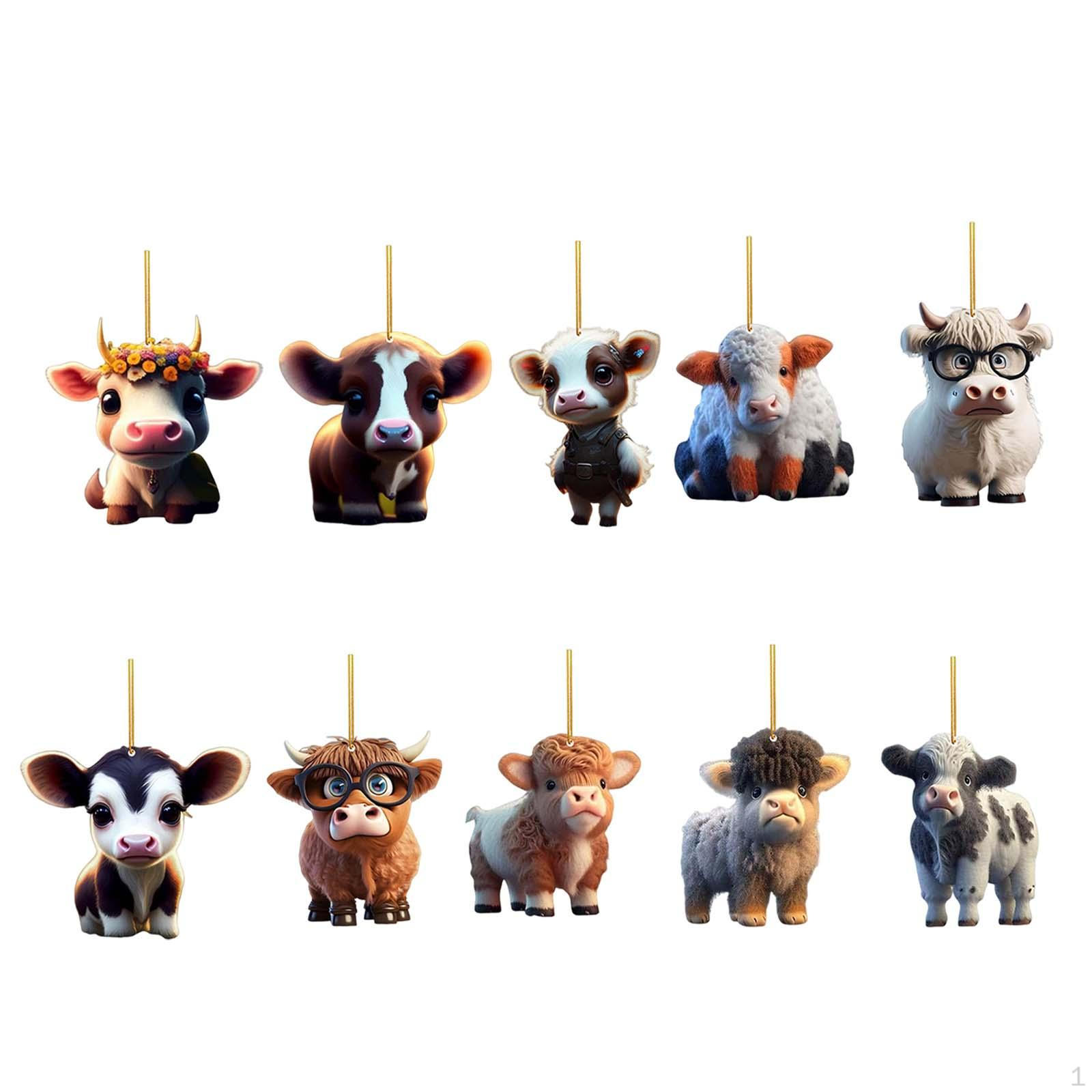 

10Pcs Cattle Hanging Pendant Christmas Ornament 3.2inch Long Acrylic Souvenir Multipurpose Delicate