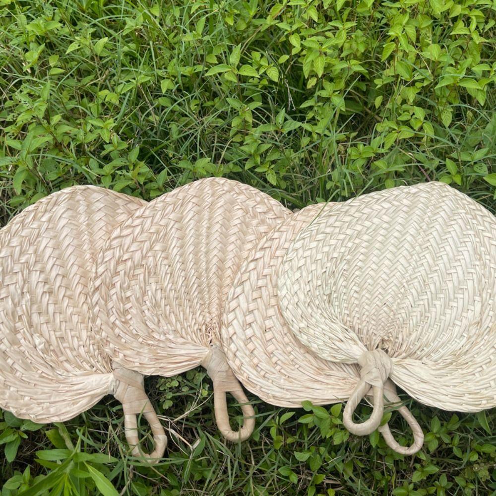 Home Decoration Rattan Fan Handmade Straw Fan Vintage Palm-Leaf Fan Summer