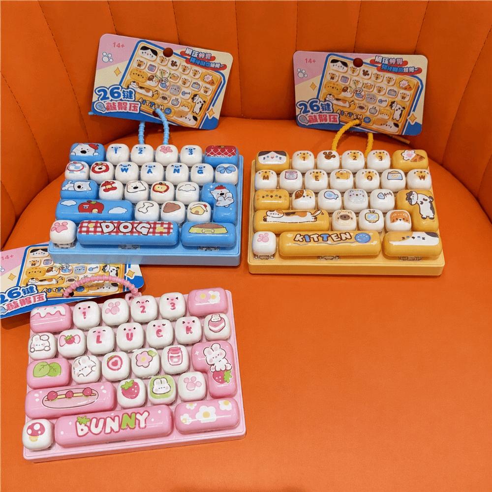 Cartoon Animal 26 Grids Keyboard Clicker Keychain Cute Fidget Bag Pendant Office