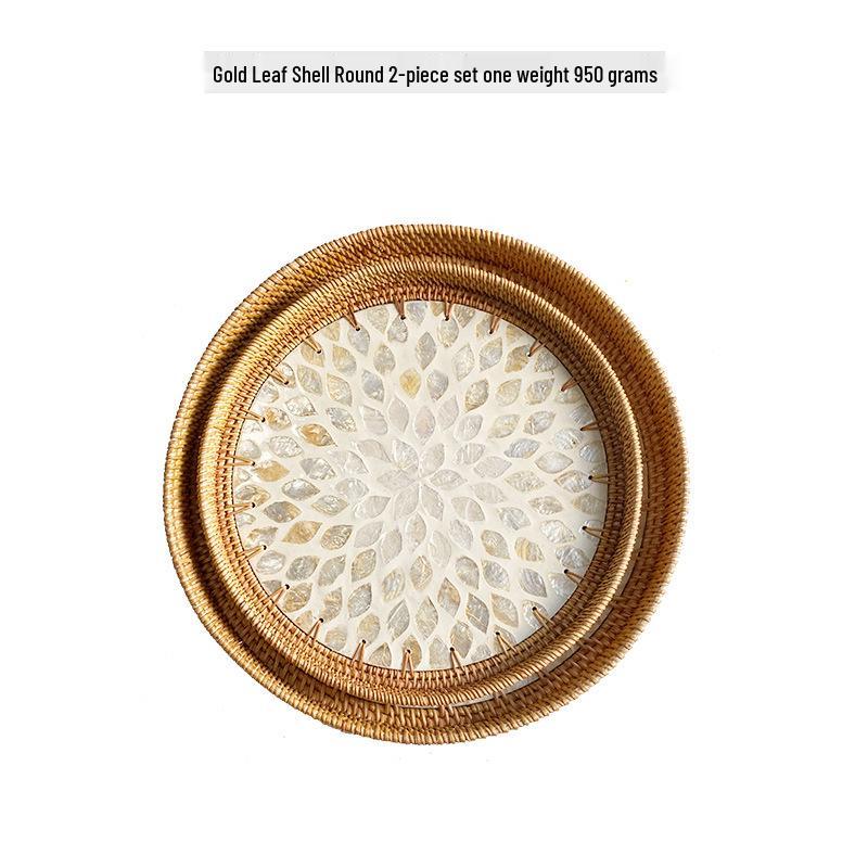 Handmade Rattan Round Light Luxury Tray for Picnic, Fruit, and Candy Storage in the Living Room or Restaurant.