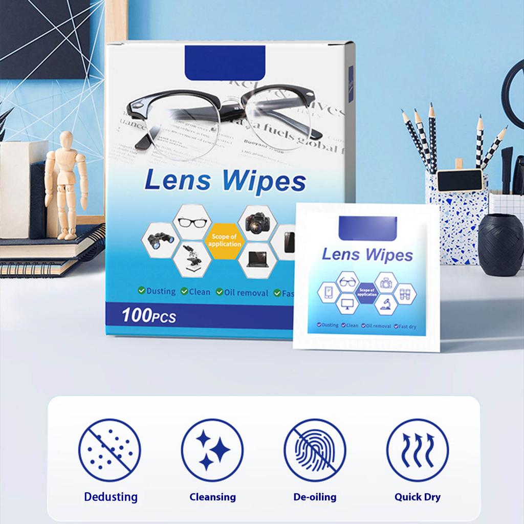Pack Of 100 Disposable Lens Cleaning Wipes For Glasses Sunglasses Cameras Safe Nonwoven Cloth