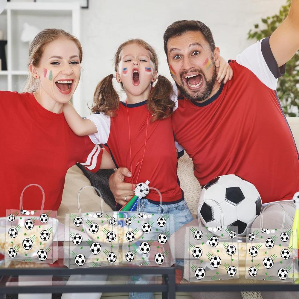12 Pezzi Sacchetti Regalo Calcio in PVC Trasparente con Manici Sacchetti a Tema Sportivo all'Ingrosso Sacchetti per Dolcetti Sacchetti Avvolgimento Regalo Squadra Borse Tote a Tema Calcio