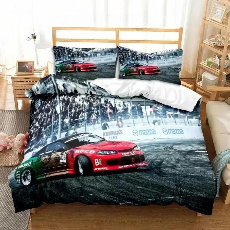 3D Print Cool Racing Car Drift Cars Bedding Set Single Twin Full Queen King Size Bed Set Adult Boys Bedroom Men Boys Gift