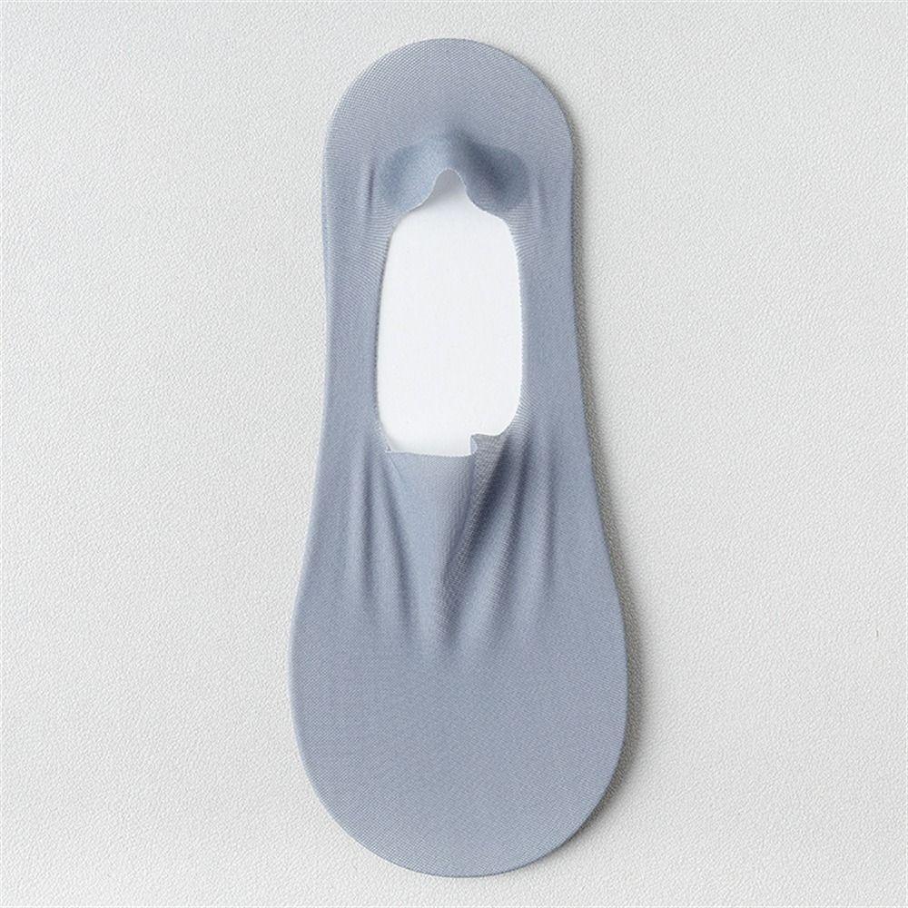 1 Pair Thin Breathable Boat Socks Non-slip Shallow Mouth Invisible Short Sock Solid Color Traceless Ice Silk Socks for Summer