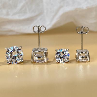 3-8Mm 1 Pair Round Diamond Earrings Silver  Casual Men Women Simple Ear Stud For Party Gemstone Gift
