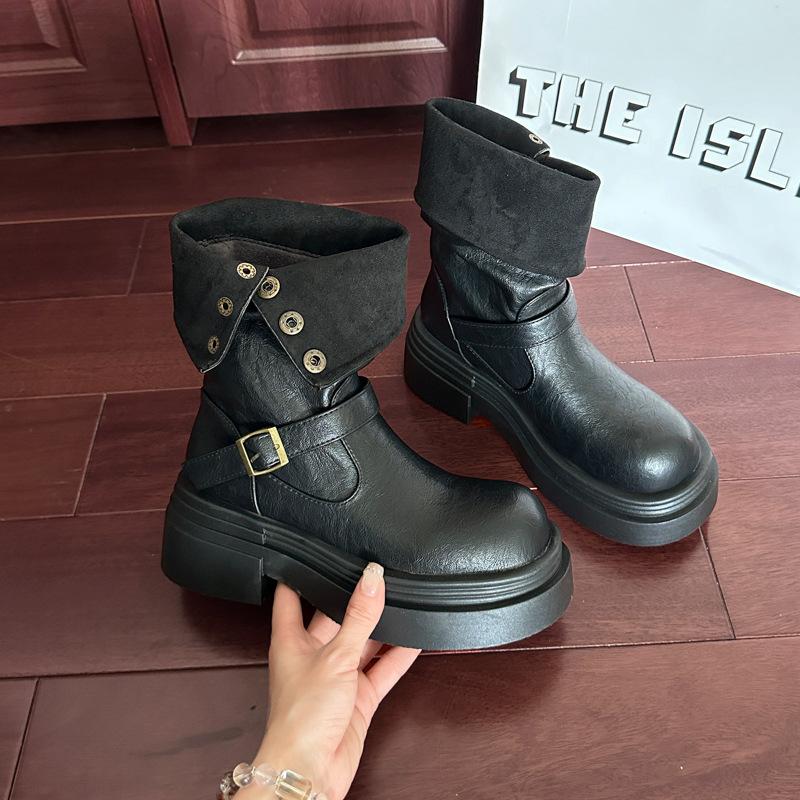Western cowboy wasteland wind long high boots children's new thick-soled piling boots in autumn and winter two wear knight boots