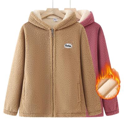 Nuova Moda Invernale da Donna di Mezza Età e Anziana Giacca in Pile Pellet Taglia Grande Tuta da Mamma Top Caldo con Cappuccio Plus Velluto